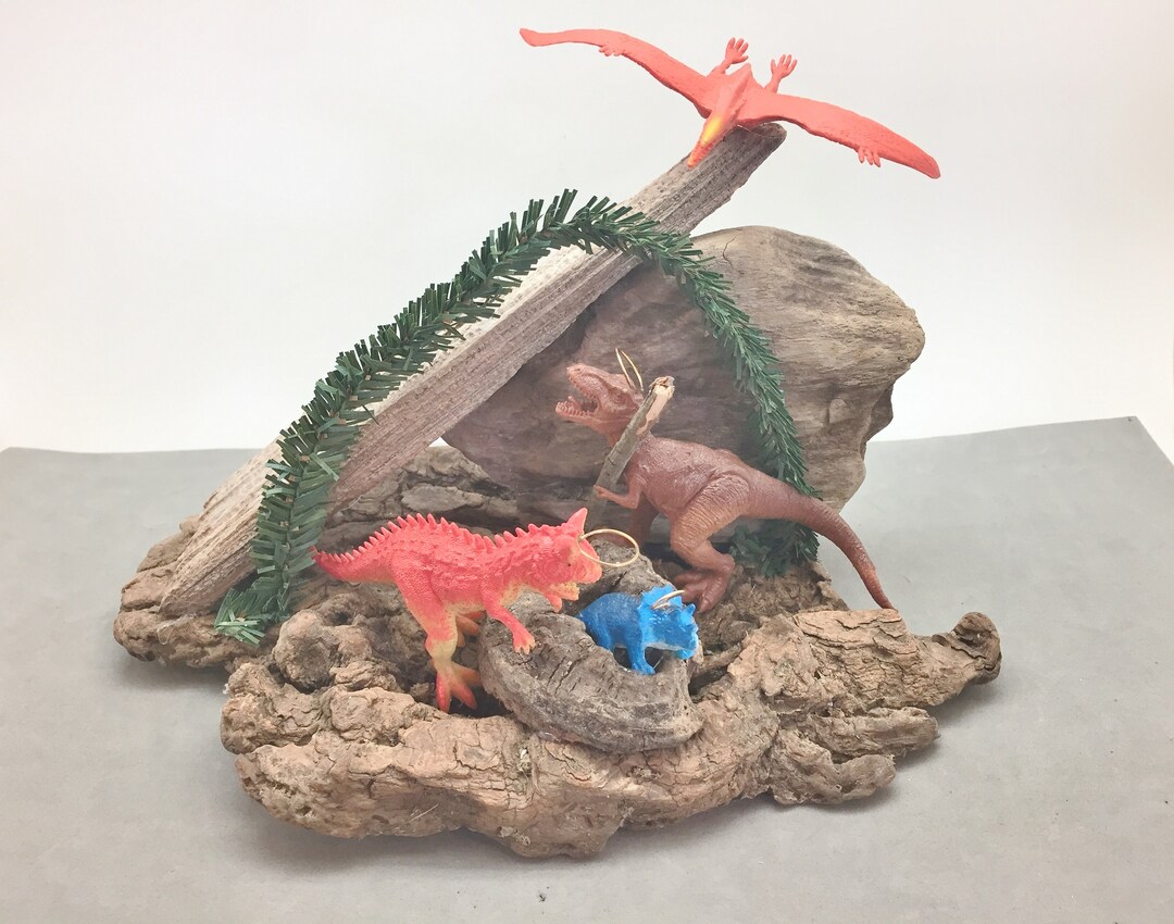 Dinosaur Nativity Scene Hand Made Driftwood OOAK Trex Triceratops