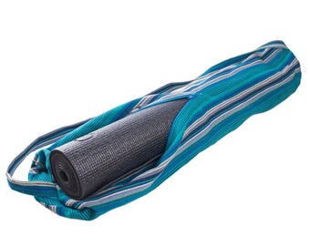 Blue Handwoven Yoga Mat Bag // Striped Pilates Bag. Handmade, Fair Trade.