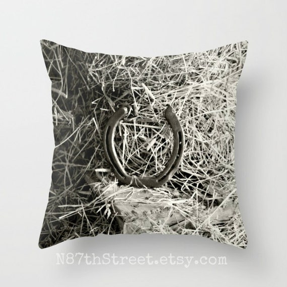 Horse Shoe In Hay Sepia Pillow Cover Insert Photo Art Etsy