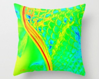 LACROSSE HEAD 16" X 16" Pillow Cover & Insert. Photo Art. Green, Yellow, Blue, Orange. Funky. Sports. Athletic. Teens. Net. Ball. Goal.