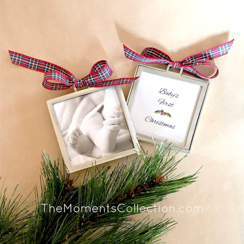 Custom CHRISTMAS Photo Ornament. Double Sided Frame. Artisan Pewter