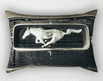 MUSTANG GRILLE: Sepia 12x17" Rectangular Pillow Cover & Insert. Photo Art. Home Decor. Rustic. Industrial. Horse. Ford Mustang. Automobile.