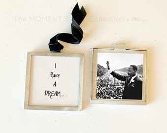 Themed: I HAVE a DREAM, Martin Luther King. Black Velvet Ribbon, DIY Double Sided Photo Frame. Ornament. Pewter. Justice. Peace. Character.