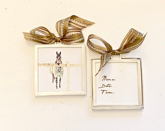DIY: Double Sided Photo Frame. Ornament. Brown Ribbon. Artisan, Pewter. Interchangeable. Horses. Farm. Barn. Pet Lover. Family Gifts. Sepia.