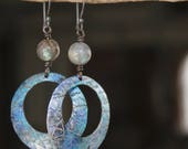 Boho earrings Bohemian earrings Hoop earrings Blue earrings Natural stone earrings Handmade copper earrings Patina Labradorite earrings Gift