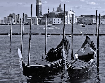 Photography Print of Gondolas on the Grand Canal in Venice Italy in Black and White