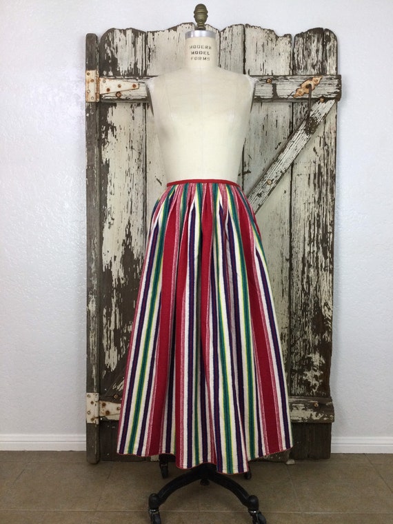 Vintage 1950s Striped Pleated Full Felt Skirt Siz… - image 2