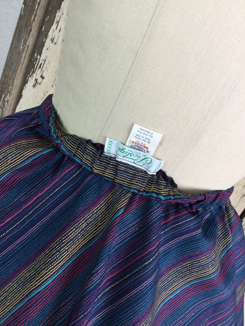 Vintage 70s 1950s Style Blue Pink Yellow and Red Striped Skirt Aline Full Size 12 Small Medium
