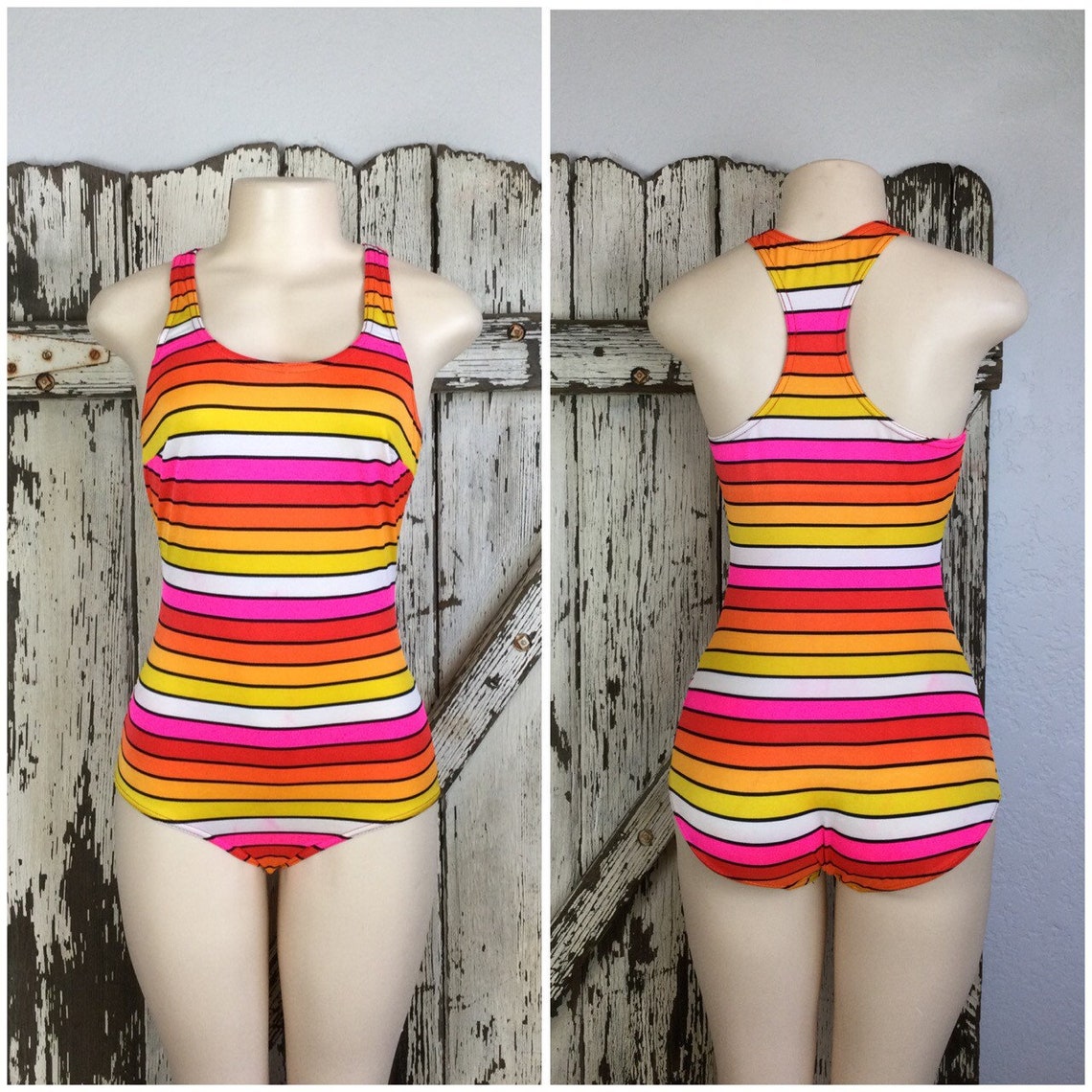 Vintage 1960s Jcpenneys Neon Striped One Piece Swimsuit Size - Etsy