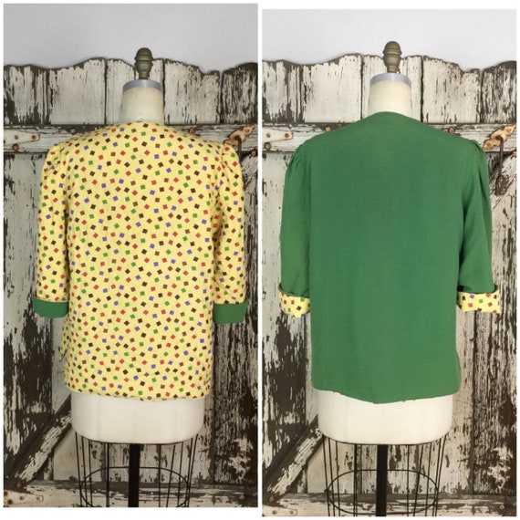 Vintage 1940s Reversible Green Rayon and Yellow N… - image 4