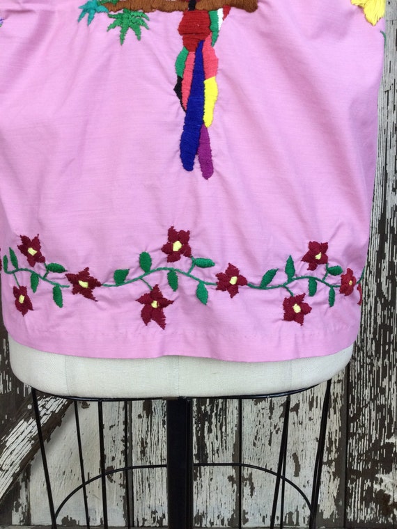 Vintage 1970s Pink Cotton Embroidered Rainbow Par… - image 6