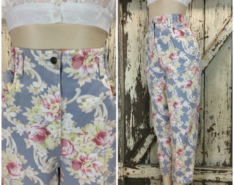 Vintage 1990s High Rise Floral Print Light Denim Jeans Tamaño 14