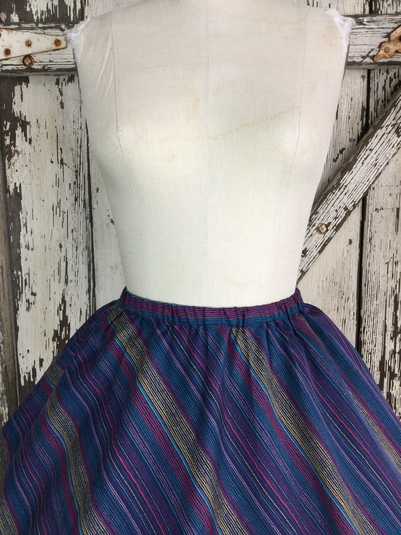 Vintage 70s 1950s Style Blue Pink Yellow and Red Striped Skirt Aline Full Size 12 Small Medium
