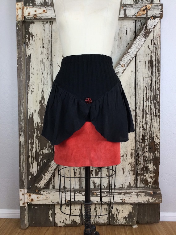 Fab Vintage 1980s Black Rayon and Red Suede Mini … - image 1