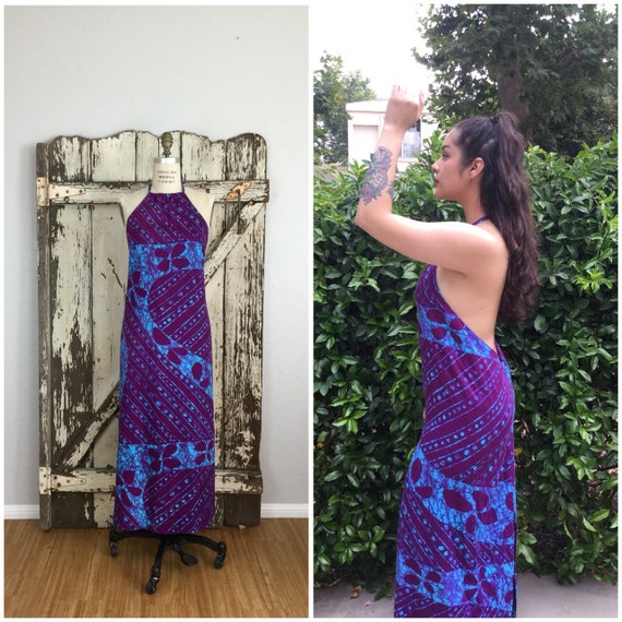 Vintage 1970s Purple and Blue Tie Dye Boho Hippie