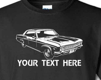 CHEVROLET IMPALA 1966 Muscle Car with Personalization on Cotton T-shirt  - TCR012