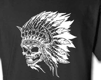 Indian Chief Skull with Personalization on Cotton T-shirt  - TSK128