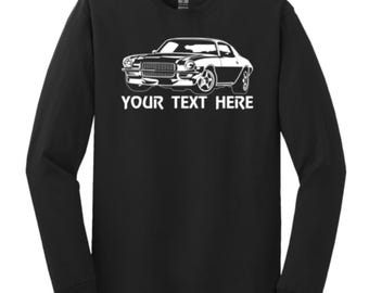 CHEVROLET CAMARO CHEVY  Car 1970 - 1973 Base Muscle Car with Personalization on Cotton  Long Sleeve T-shirt  - TCR048LS