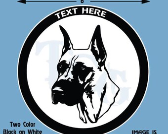Great Dane - Cropped Ears  - Personalized Black and White Vinyl Decal  - #DD054