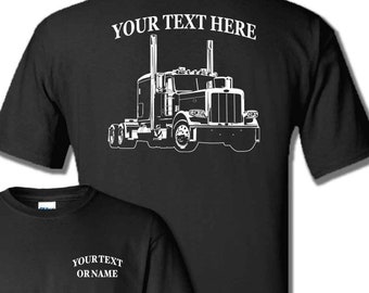 PETERBILT 389 Straight Stack Semi Truck - Big Rig - 18 Wheeler - Personalized Custom Cotton T-shirt - #BR038