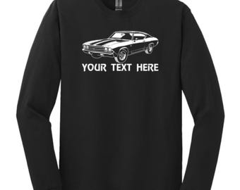 CHEVROLET CHEVELLE 1969 Muscle Car with Personalization on Cotton  Long Sleeve T-shirt  - TCR023LS