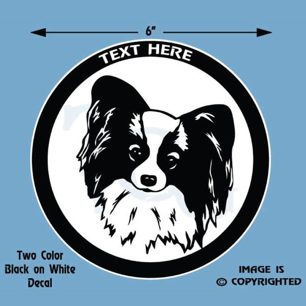 Papillon Dog Personalized Black and White Vinyl Decal  - #DD059
