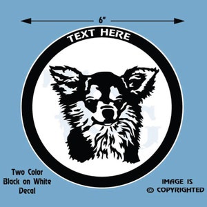 Chihuahua - Long Haired Dog Personalized Black and White Vinyl Decal - #DD031
