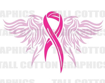 Angel Wings Hot pink Ribbon Breast Cancer Awareness Vinyl Decal #BC004