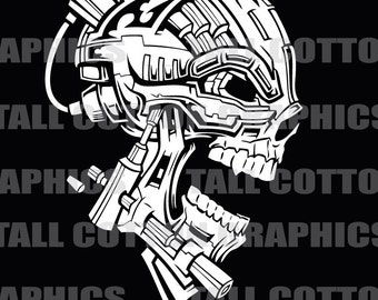 Mechanical Robot Skull Vinyl Window Decal #SKL122