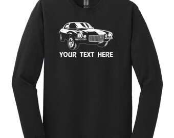 CHEVROLET CAMARO CHEVY  Car 1970 - 1973 Split Bumper with Personalization on Cotton Long Sleeve T-shirt  - TCR002LS
