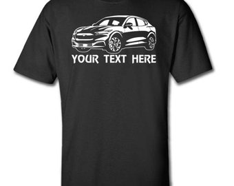 FORD MUSTANG MACH E Electric Car with Personalization on Cotton T-shirt  - TCR039