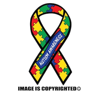 AUTISM AWARENESS Ribbon  5 color puzzle pieces  Vinyl Decal - #AA001