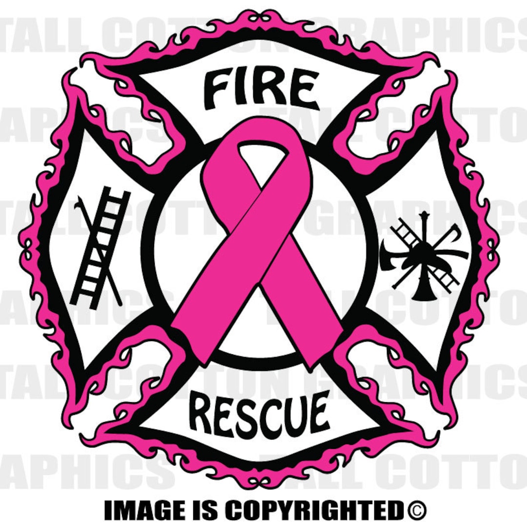 Fire Dept Hot Pink Ribbon Breast Cancer Awareness Vinyl Window Decal
