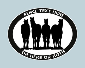 4 Horses in silhouette - Personalized Black and White Vinyl Windiw Decal  - #HD064