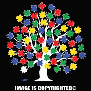 AUTISM Awareness Tree 5 color puzzle pieces Vinyl Decal - #AA003