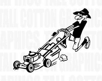 Lawn Mower Cartoon Guy Vinyl Decal - #JB002