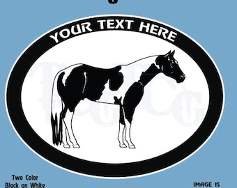 Tobiano Paint Pinto Horse- Personalized Black and White Vinyl Decal  - #HD004
