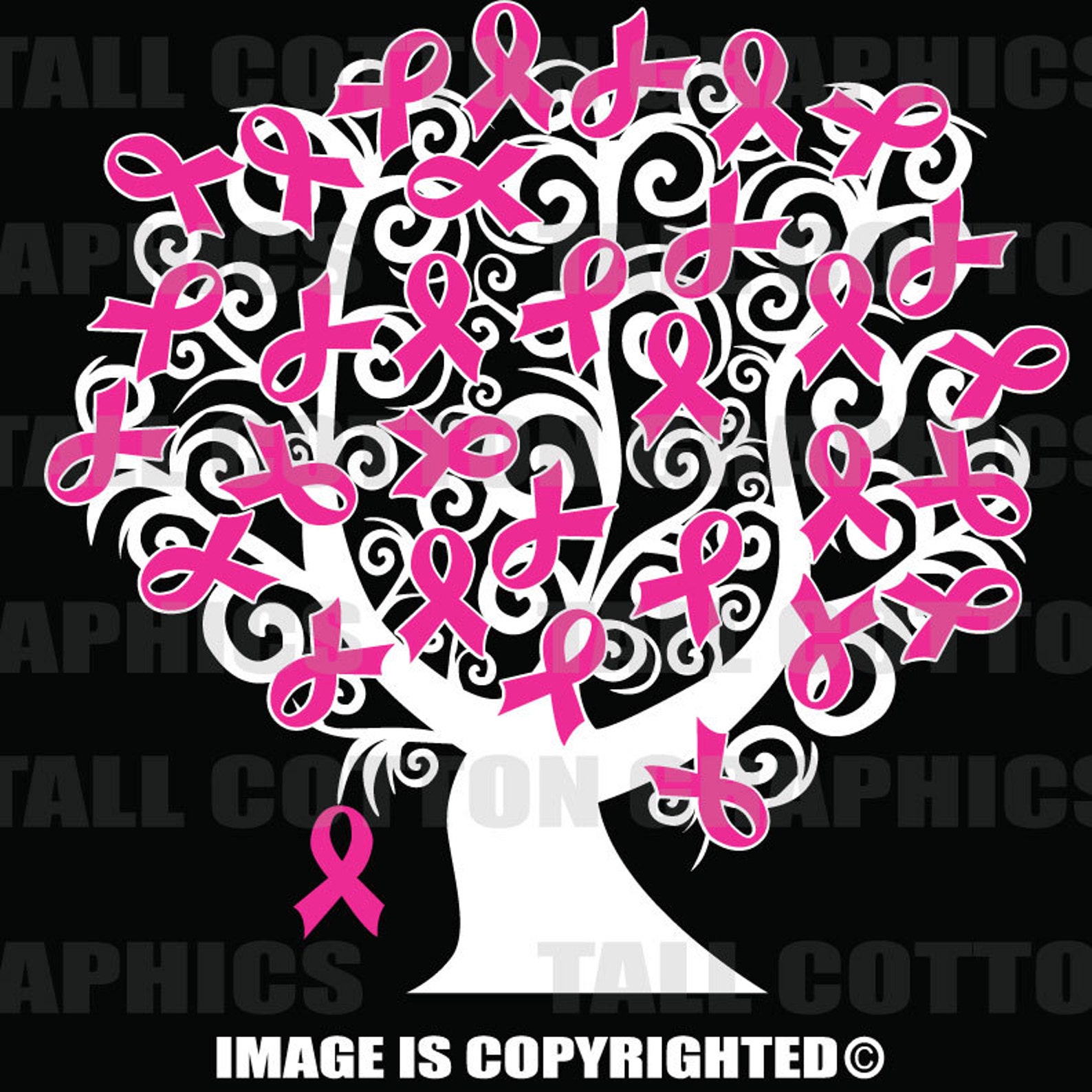 Ribbon Tree Hot Pink Ribbon Breast Cancer Awareness Vinyl Etsy