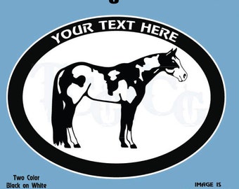 Overo Paint / Pinto Horse - Personalized Black and White Vinyl Decal  - #HD027