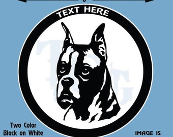 Boxer (Cropped Ears) Personalized Black and White Vinyl Decal - #DD025