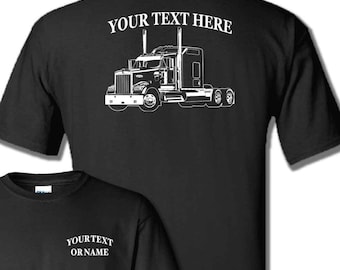 KENWORTH W900L Straight stack Semi Truck  Flat Top - Big Rig - 18 Wheeler  - Personalized Custom Cotton T-shirt - #BR039