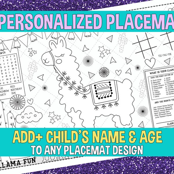 PERSONALIZED BIRTHDAY PLACEMAT | Digital download | Your choice of placemat theme with personalized name & age