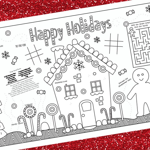 GINGERBREAD- Kids activity placemat- Digital file only