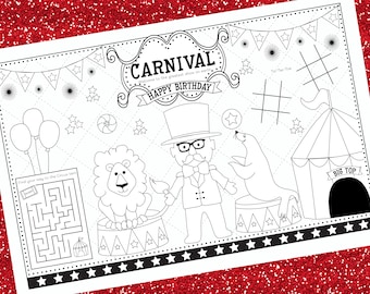 CARNIVAL PARTY- Kids activity placemat- Digital file only