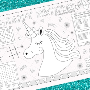 UNICORN PARTY-Kids activity placemat- Digital file only
