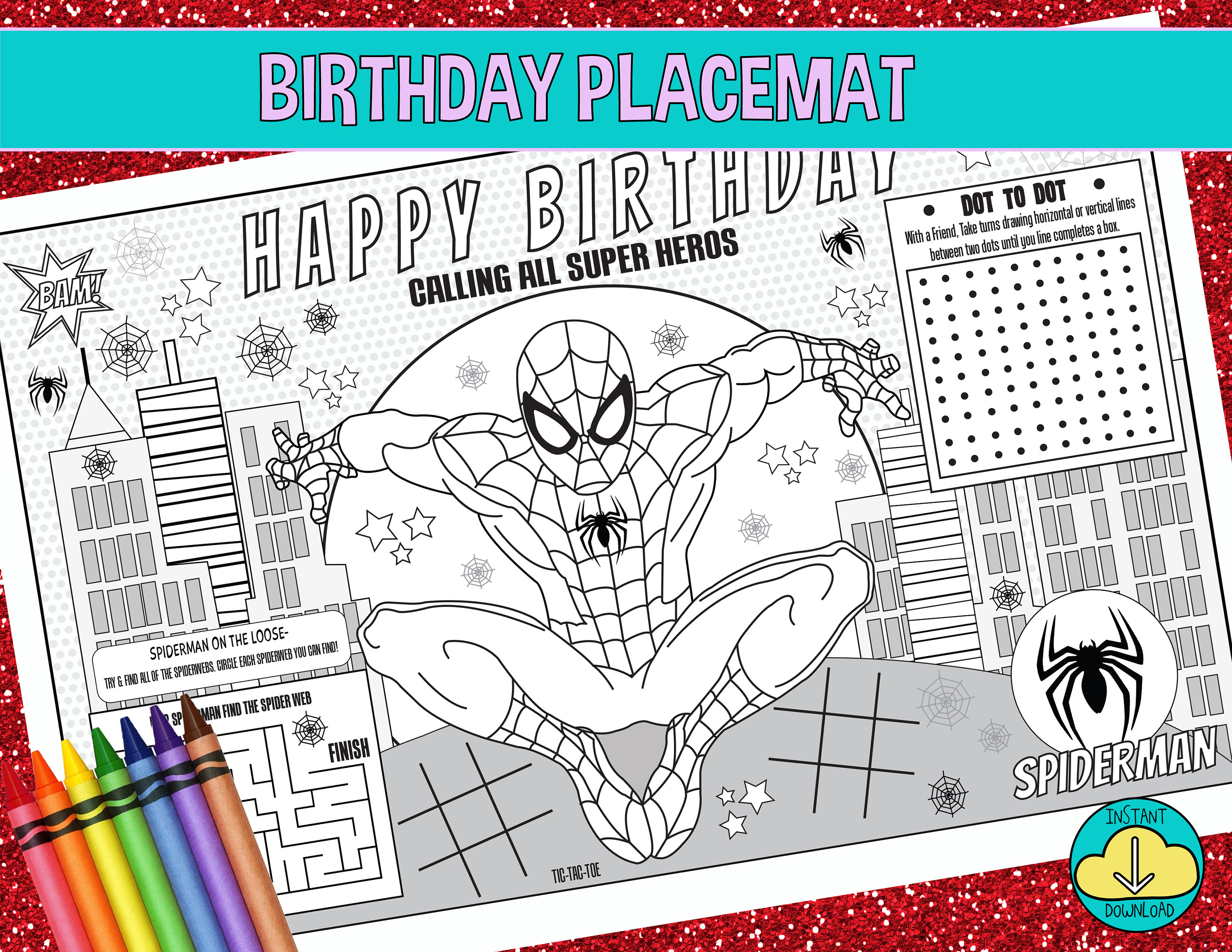 Spiderman, Spiderman Mini Coloring Pages and Crayons, Spiderman