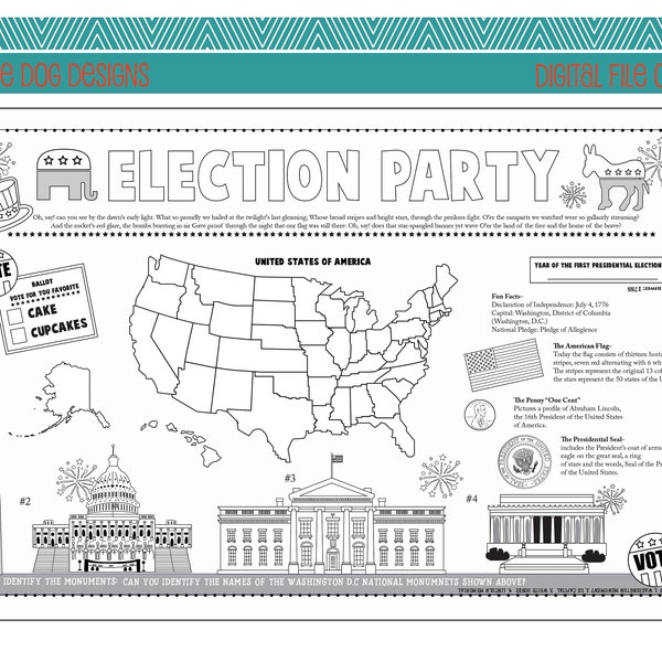 ELECTION PARTY-Kids activity placemat- Digital file only