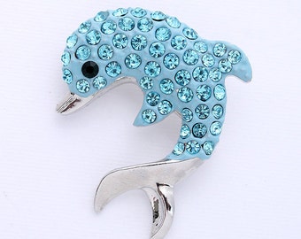 Dolphin Brooch.Blue Dolphin Pin.Enamel Dolphin Brooch.Dolphin Fish Jewelry.Blue Gold Dolphin Brooch.Beach Wedding Brooch Pin.Vintage Style