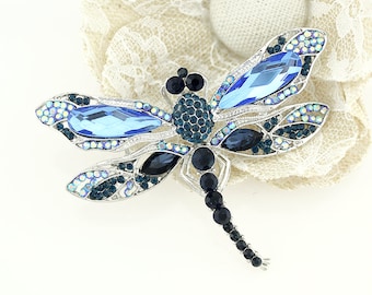 Boho Jewelry Gifts Blue Dragonfly Brooch Crystal Rhinestones Crystals Bug Insect Dragonflies Broach Pin