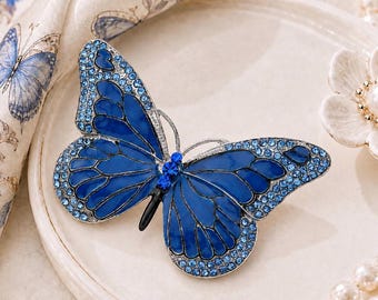 Blue Butterfly Brooch: Rhinestone Crystal Bridal Broach